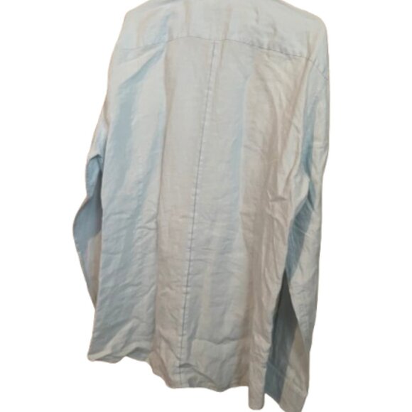 BOSS Hugo Boss Light Blue Button-Down Linen Shirt. Slim  Size: XL - Picture 5 of 15
